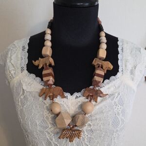 Carved Wood Safari Design Necklace